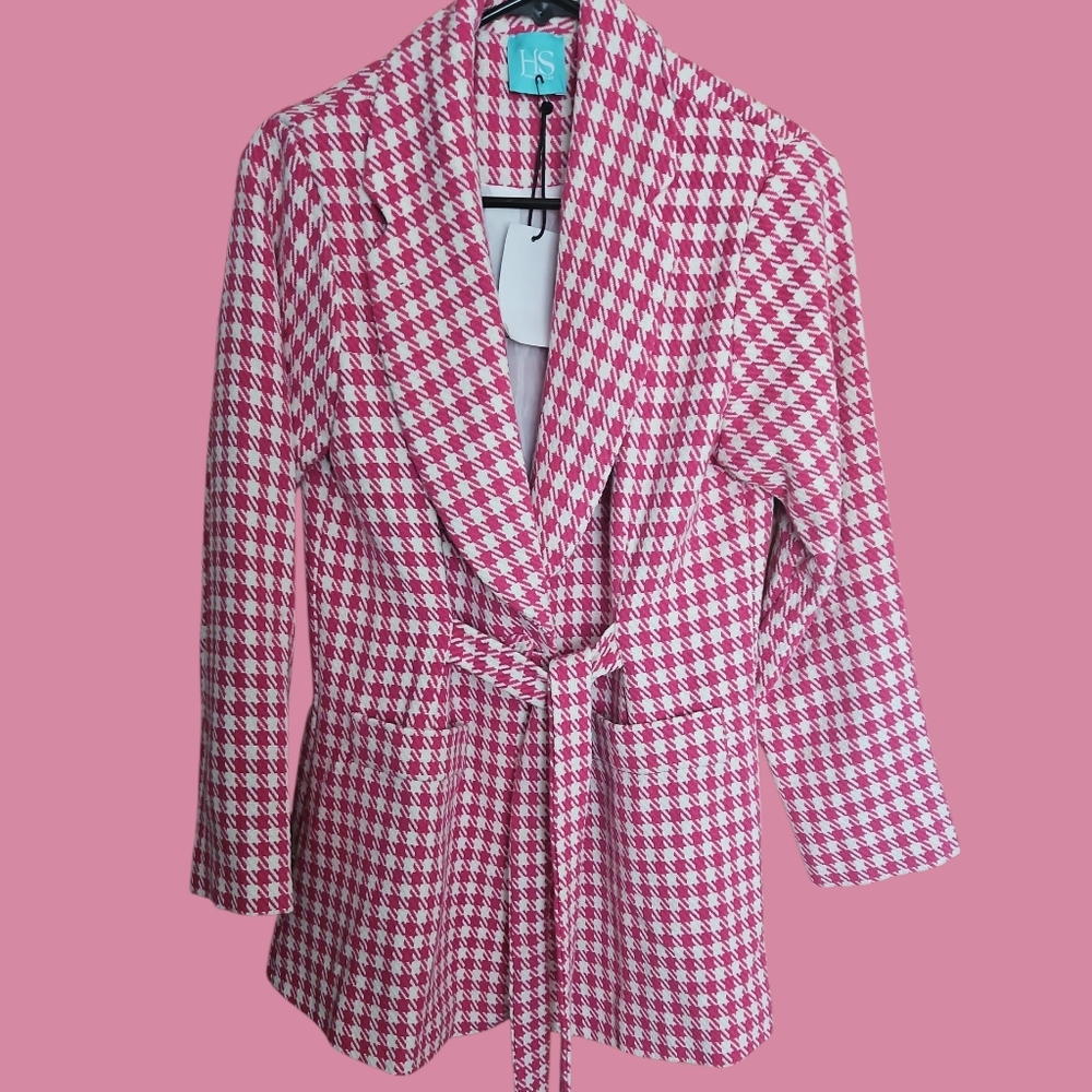 NaNa Pink and White Houndstooth Blazer